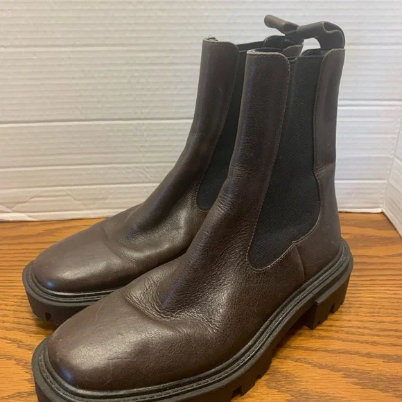 Zara Woman’s EU39 US8 Brown Leather Ankle Elastic Chunky Heel Chelsea Boots - Picture 4 of 11